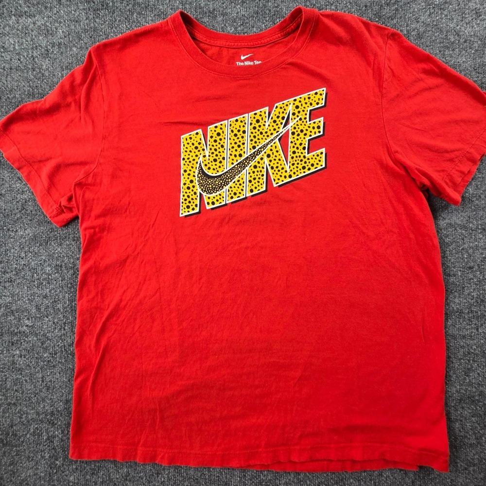 Nike‎ Graphic T-Shirt Mens XL Red Cheetah Print Logo Short Sleeve Tee (T8)